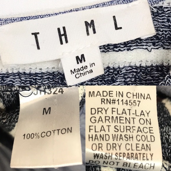 ANTHRO THML White Blue Striped Pleat Hem Top M - Picture 6 of 6